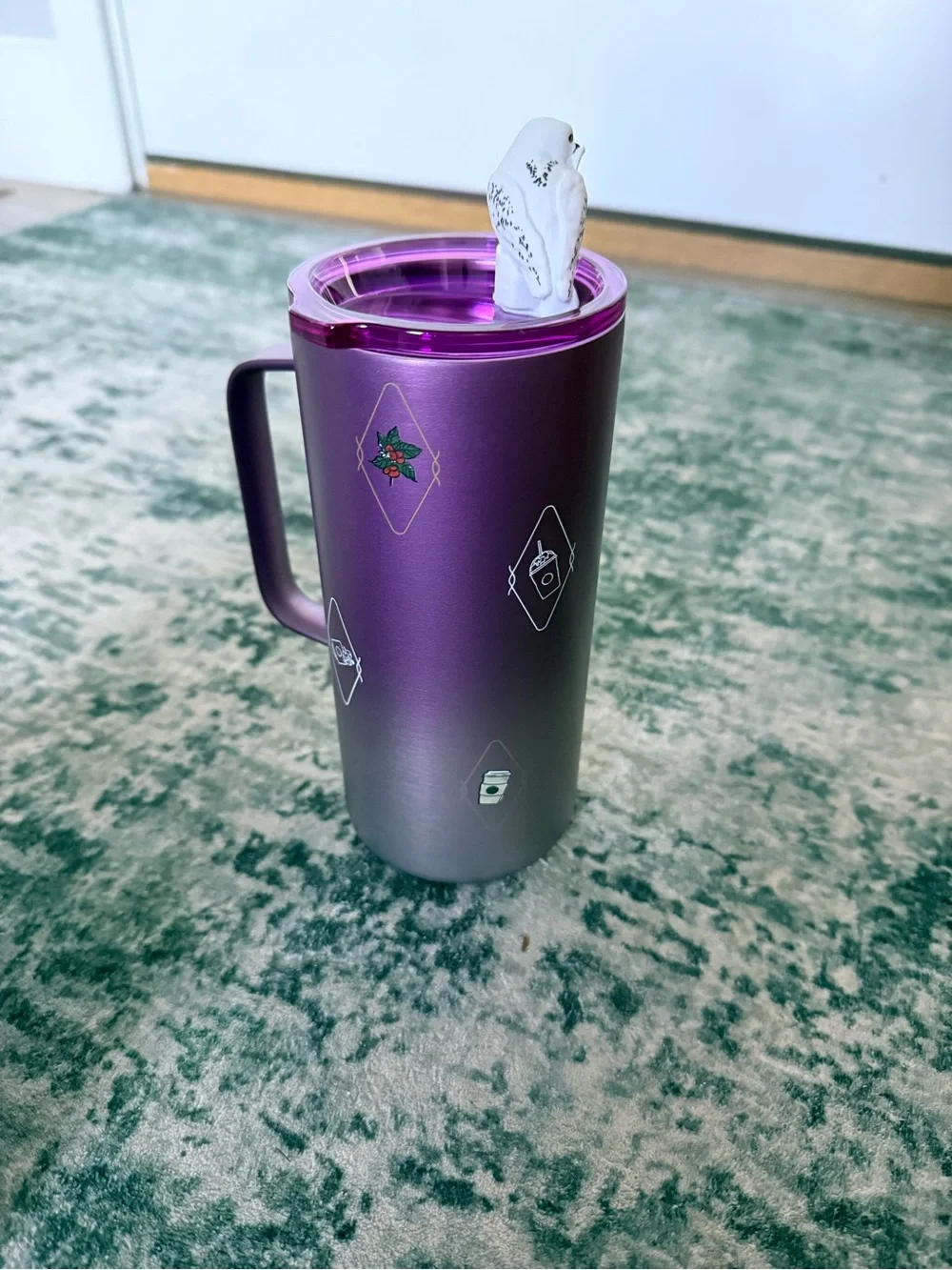 Starbucks Harry Potter Purple Gradient Travel Mug with Owl Lid Topper